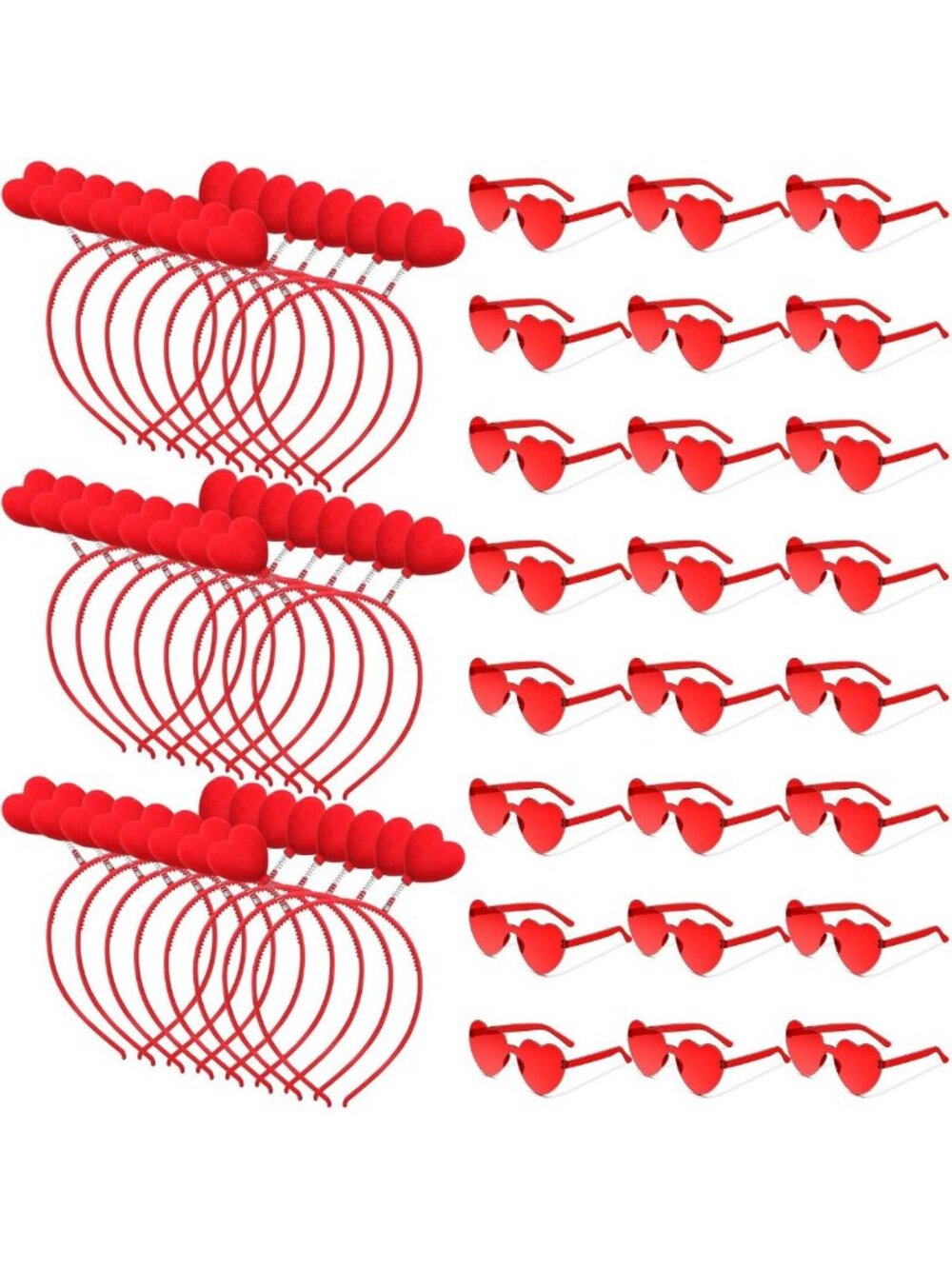 48Pcs Valentine's Day Heart Headband Sunglasses Set, Red Party Accessories